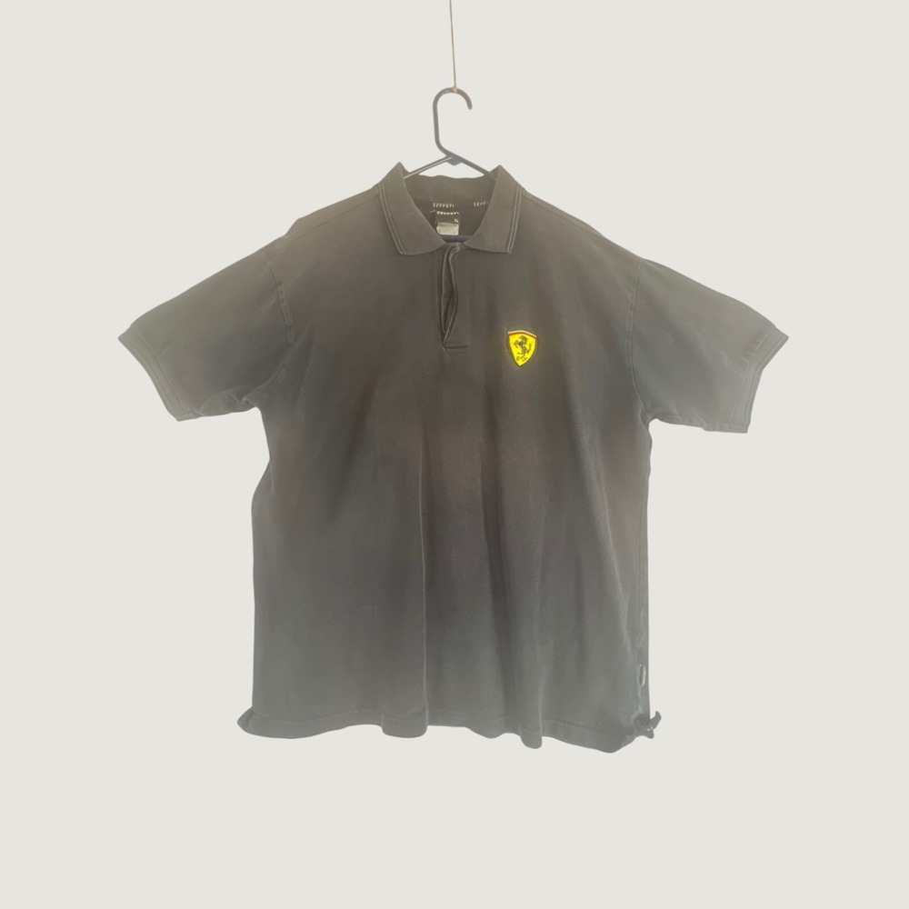 Vintage 2002 Ferrari Polo Shirt Mens XL Black Cotton Racing Scuderia Shield Logo